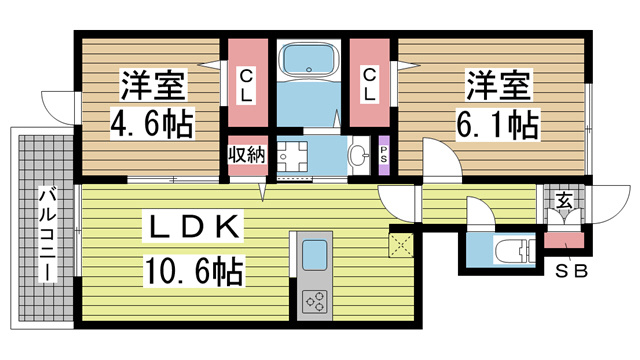 クローバー富士2号館 108|神戸市北区鈴蘭台北町(神戸電鉄粟生線鈴蘭台駅)のアパート間取 クローバー富士2号館 108|神戸市北区鈴蘭台北町(神戸電鉄粟生線鈴蘭台駅)のアパート間取