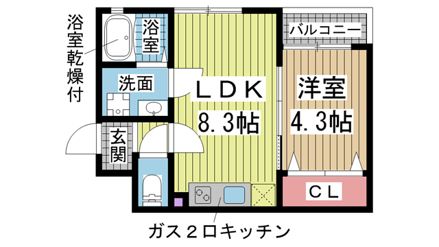 神戸市兵庫区熊野町の賃貸物件間取画像