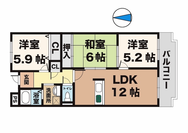 マウンティン・ツー 103|神戸市西区竜が岡(JR山陽本線大久保駅)のマンション間取 マウンティン・ツー 103|神戸市西区竜が岡(JR山陽本線大久保駅)のマンション間取