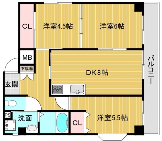 神戸市兵庫区水木通の賃貸物件間取画像