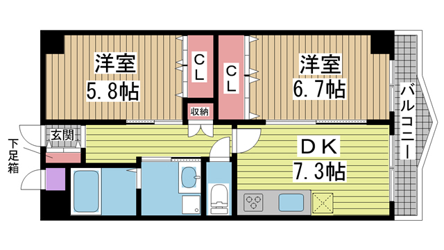 ラシュレ・ウエスト六甲 305|神戸市灘区大内通(JR東海道本線(近畿)摩耶駅)のマンション間取 ラシュレ・ウエスト六甲 305|神戸市灘区大内通(JR東海道本線(近畿)摩耶駅)のマンション間取