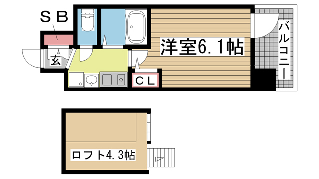 神戸市中央区琴ノ緒町の賃貸物件間取画像