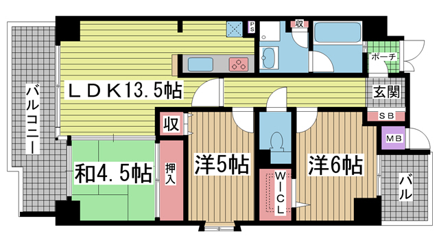 神戸市中央区磯辺通の賃貸物件間取画像