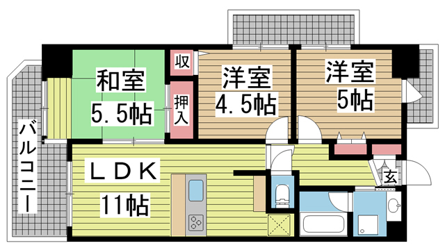 ベルレコルテ浜辺 501|神戸市中央区浜辺通(JR東海道本線(近畿)三ノ宮駅)のマンション間取 ベルレコルテ浜辺 501|神戸市中央区浜辺通(JR東海道本線(近畿)三ノ宮駅)のマンション間取